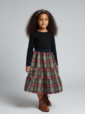 Skirt Girls 5 Maxi Multicolor Plaid Cotton Preppy Ruffle Tier Mom and Pop's Kids
